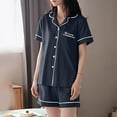 thumbnail image 2 of vigerkar Pajama Set for Women 2 Piece Lounge Set Short Sleeve Tops and Shorts Soft Sleepwear, Chest Pocket Navy, 3XL, 2 of 5