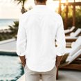 thumbnail image 5 of Mfakffe Men Linen Shirt Button Down Long Sleeve Beach Band Collar Casual Summer Shirts, 5 of 5