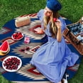thumbnail image 3 of Western Blue Red Round Tablecloth 60 Inch - Waterproof Fabric Table Cloth Protector, Southwest Ethnic Boho Geometric Abstract Tablecloths Washable Table Cover for Kitchen Banquet Party, 3 of 6