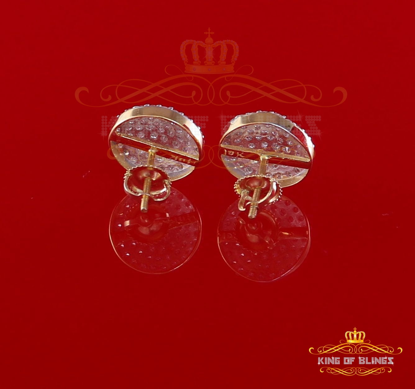 King of Bling's 10K Real Yellow Gold Real Diamond 1.25CT Men's/Women's Stud Round Earring