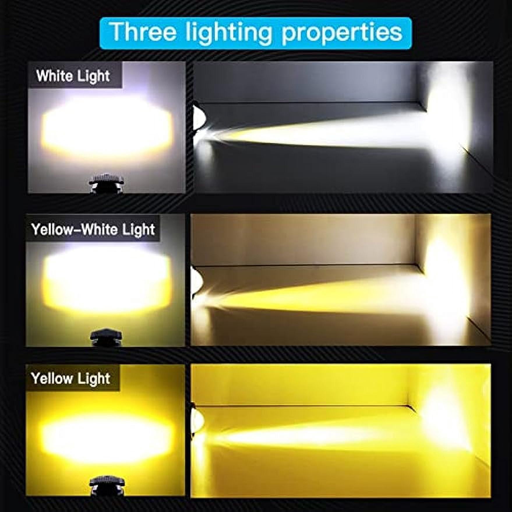 Motorcycle Driving Lights 12000LM Tri-Color Mini Led Headlights Fog Lights 12W 6000K Super Bright Amber White Aux Spotlight for Motorcycle Truck ATV SUV Car Yacht, 2 Pack