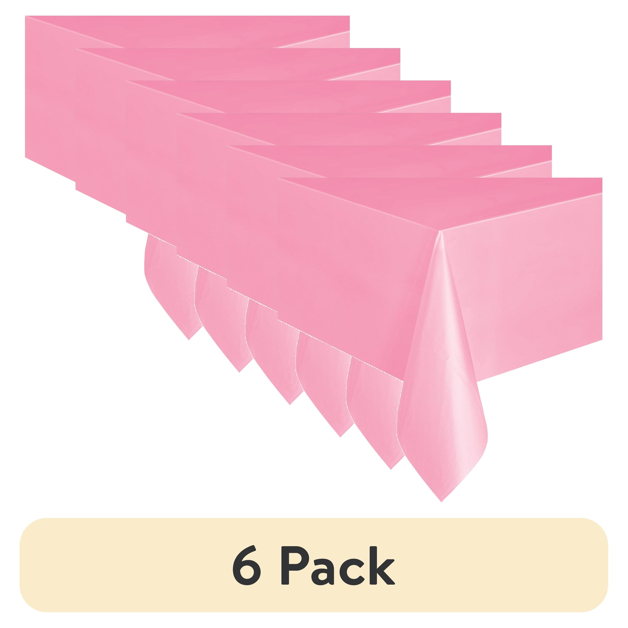 (6 pack) Way To Celebrate Rectangular Plastic Table Cover, 54 in x 108 in, Light Pink, 1 Count
