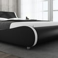 thumbnail image 3 of Allewie Low Profile Wave-Like Queen Size Platform Bed Frame with Leather Curved Adjustable Headboard, Black and White Border, 3 of 7