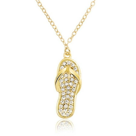 Bling Jewelry CZ Flip Flop Pendant Gold Plated Necklace 16 Inches