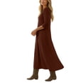 thumbnail image 6 of HAOTAGS Women Dresses Elastic Waist Relaxed Fit V-Neck Solid Color Long Sleeve Maxi Dress Coffee Size M, 6 of 7