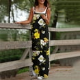 thumbnail image 2 of QATAINLAV Jumpsuits for Women Sleeveless Strap One Piece Pants Loose Fit Wide Leg Overalls Trendy Floral Print Rompers with Pockets, Black, S, 2 of 6