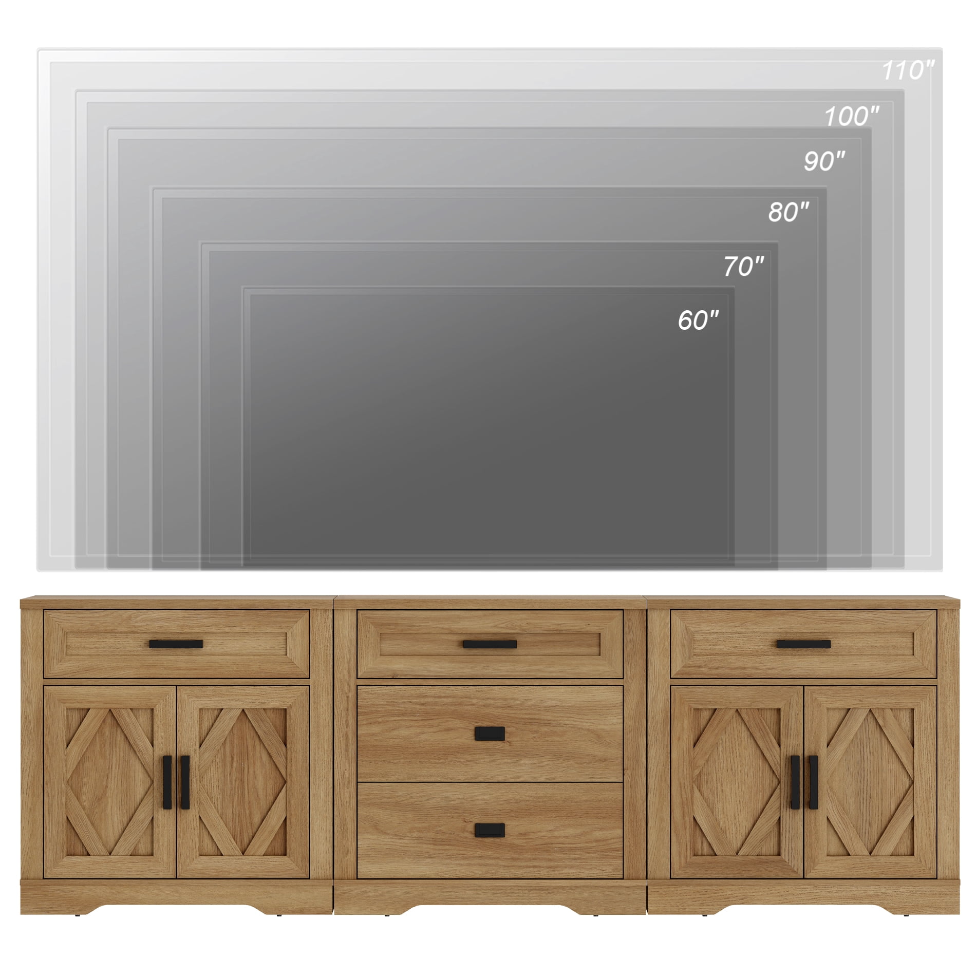 WAMPAT 94.5"W Large TV Stand,3-in-1 Farmhouse Entertainment Center with Storage Barn Door Cabinet,TV Console Table With Media Cabinet and Drawers for Living Room,Bedroom,Walnut