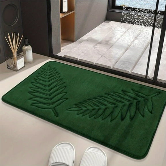 GYTY 1pc Green Leaf Pattern Bath Rug, Toilet U-Shape bathroom Mat, Absorbent Thickened Shower Carpet, Simple Embossed Design Floor Mat, Bathroom Decor, Bathroom decorations, kitchen Area Rugs