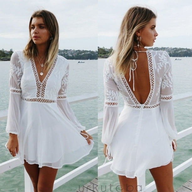 Summer Backless Midi Dress Women Lace Patchwork Casual Beach Vacation  Sleeveless Dresses Femme (Color : White, Size : Small) : :  Clothing, Shoes & Accessories