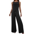 thumbnail image 1 of Kcodviy Women Soid Summer Button Prom Jumpsuits for Women Lace Up Short Sleeve Womens Sparkly Jumpsuit Light Rip Straight Jumpsuit formal Jumpsuits for Women Elegant Vest Long Pants, 1 of 8