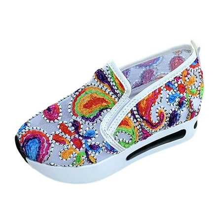 KELINFONG Women s Slip on Loafers Platform Sneakers Wedge Shoes Floral Embroidered Casual Mesh Walking Sneakers