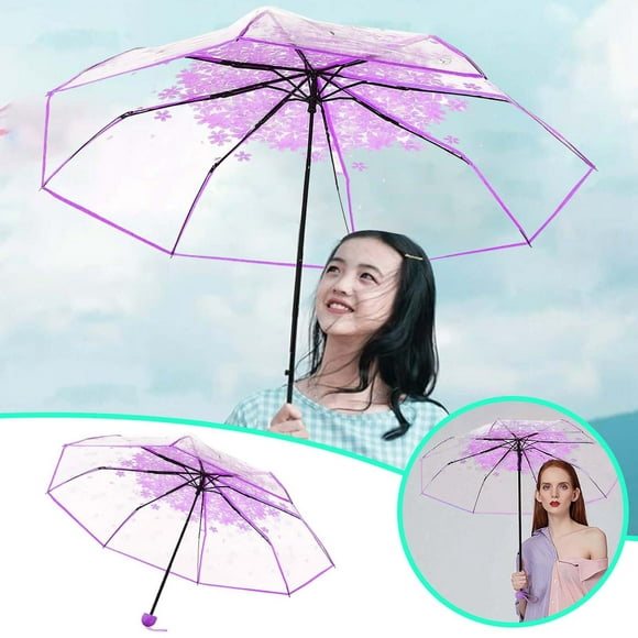 Parapluie Pliant Transparent Cerise pour Femmes - Compact et Élégant pour la Pluie