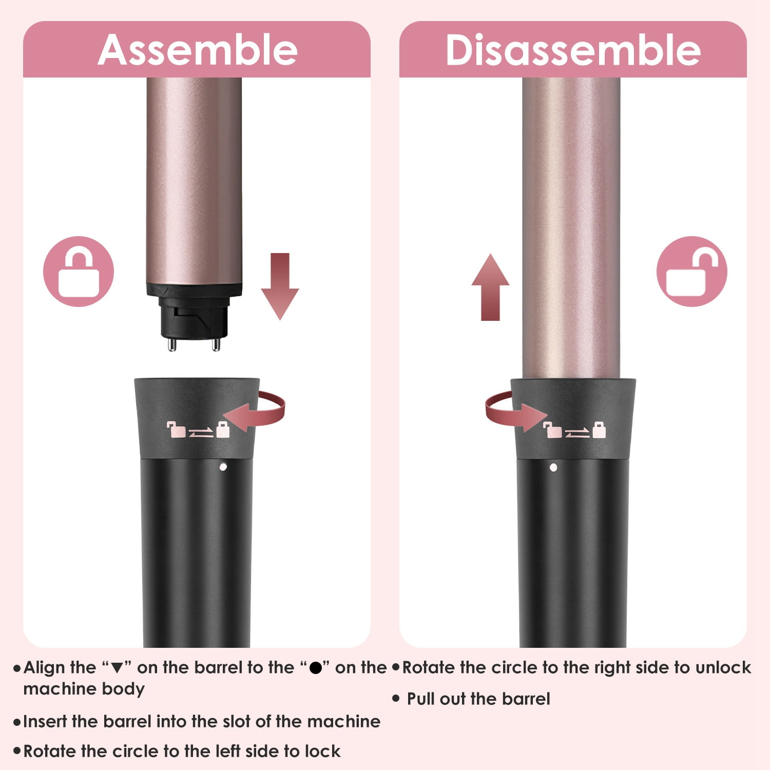 Moclever 5 in 1 Hair Curling Wand, Thermal Brush Curler with 4 Heating Levels 360° Rotatable Cable 1H Auto off, 5 Interchangeable Barrels 2 Clips, Rose Gold