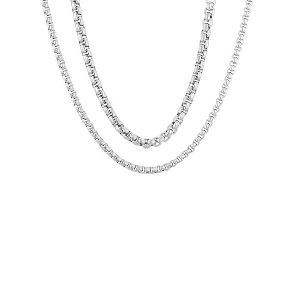 Men's Stainless Steel Set of 2 Rounded Box Chains - Believe by Brilliance