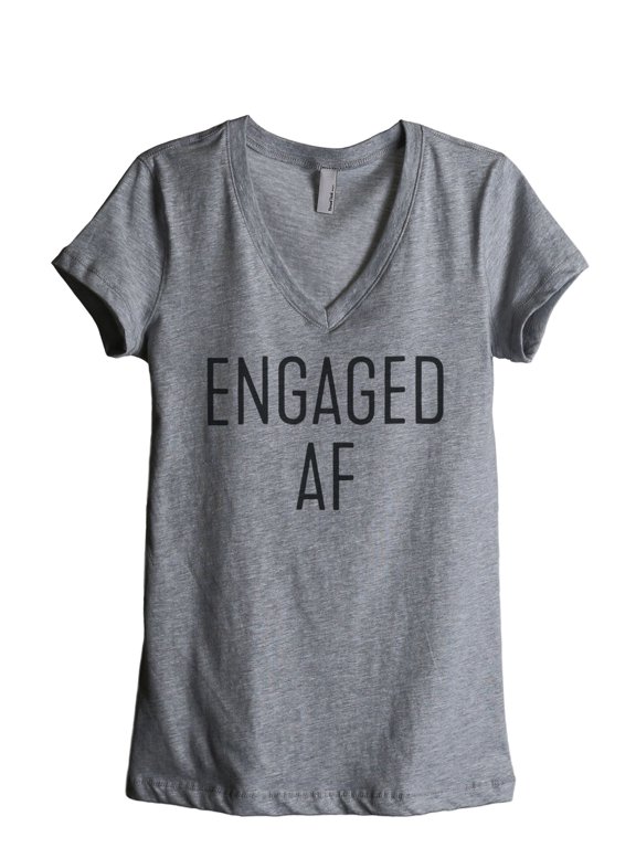 Engaged AF Newlywed Women's Relaxed V-Neck T-Shirt Tee Heather Grey Medium