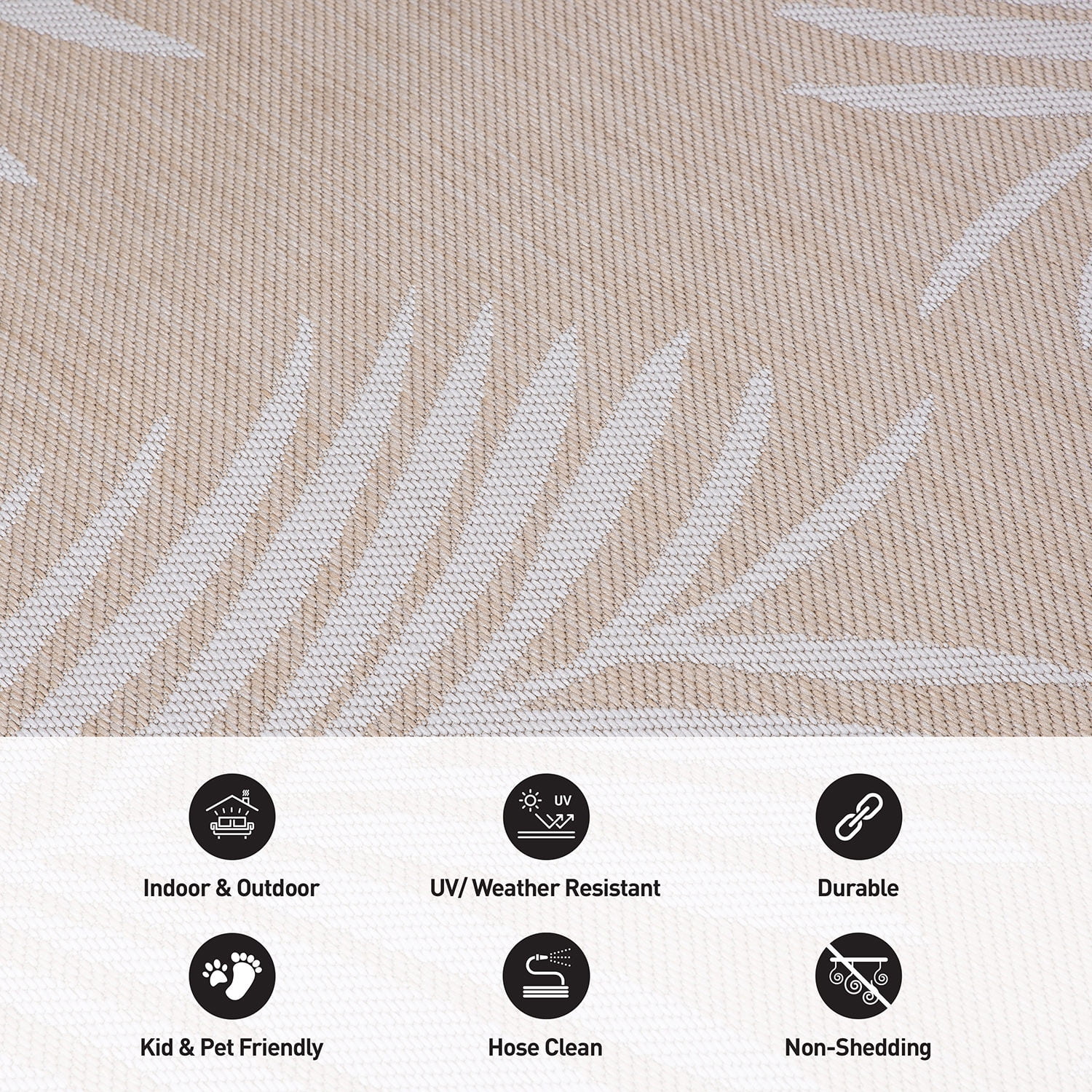 World Rug Gallery Contemporary Palm Leaves Textured Flat Weave Indoor/Outdoor Area Rug - NATURAL 5' X 7'
