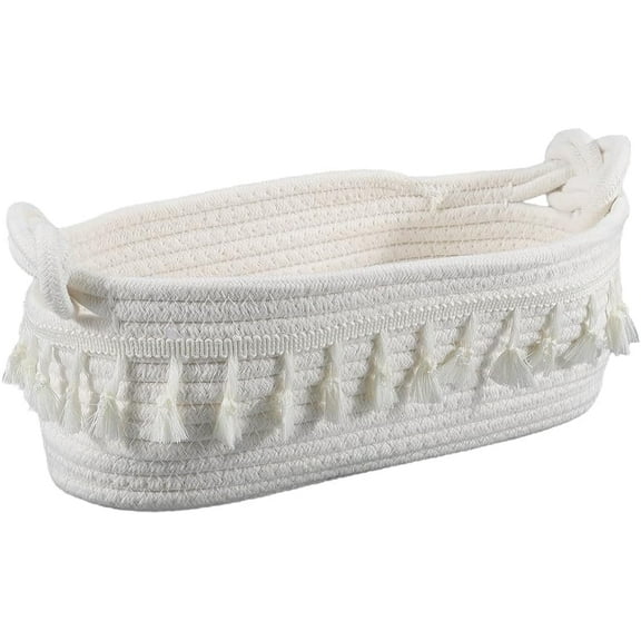 1pc Rope Woven Storage Basket for Home Decor Bedroom Livingroom Entryway White 320x175x105mm