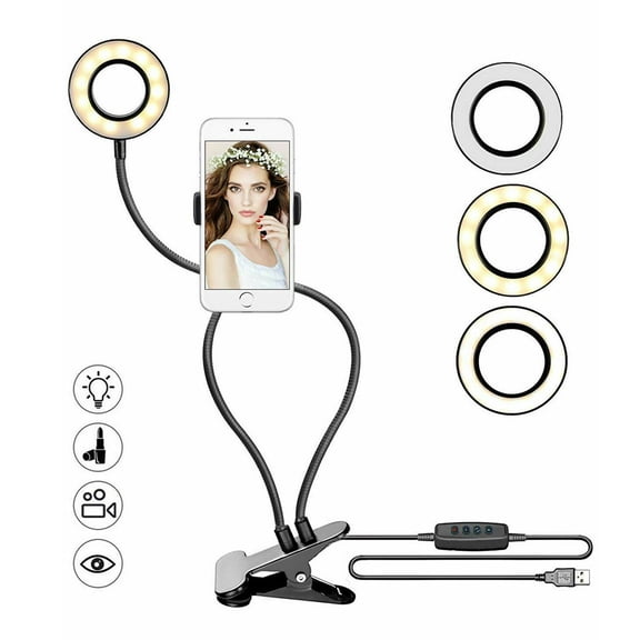 LED Selfie Ring Light with Cell Phone Holder Stand for Makeup Stream Live Lamp