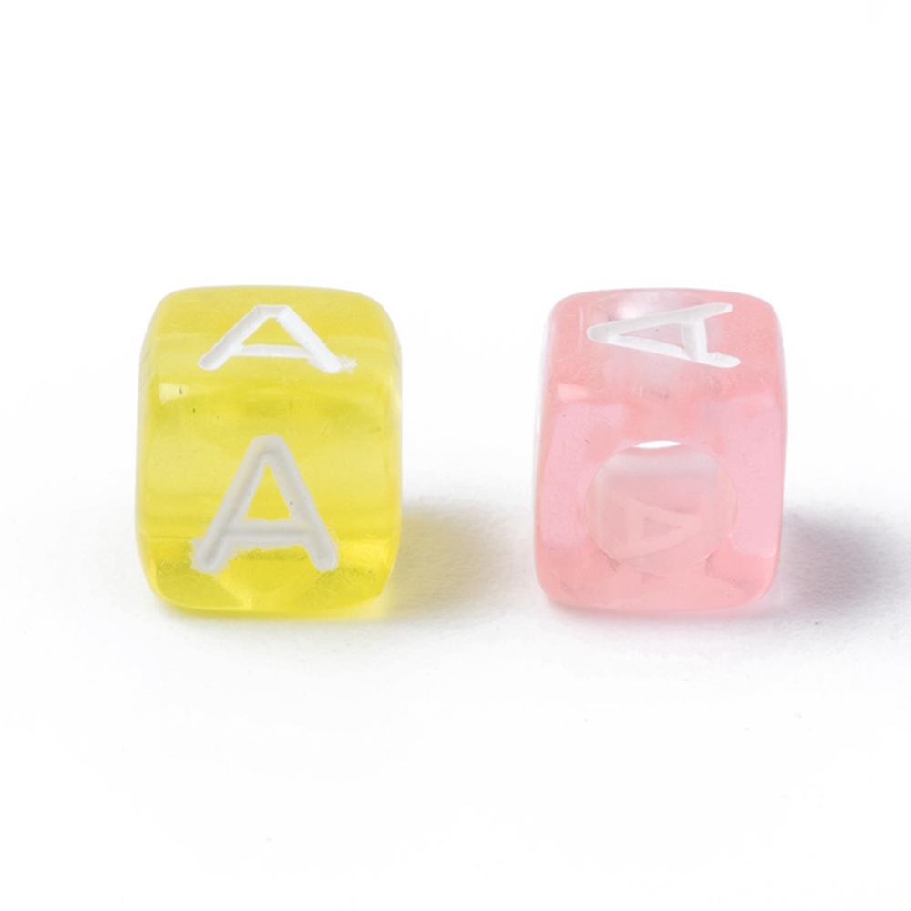 500gs Transparent Large Hole Acrylic European Beads Horizontal Hole Cube with Letter Mixed color 6x6x6mm Hole: 3.5~4mm about 3200~3600pcs/500g
