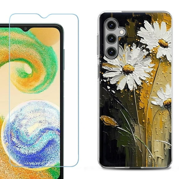 OneToughShield ® Compatible with Samsung Galaxy A25 5G, Shockproof Phone Case, with Tempered Glass Screen Protector - Abstract Daisy