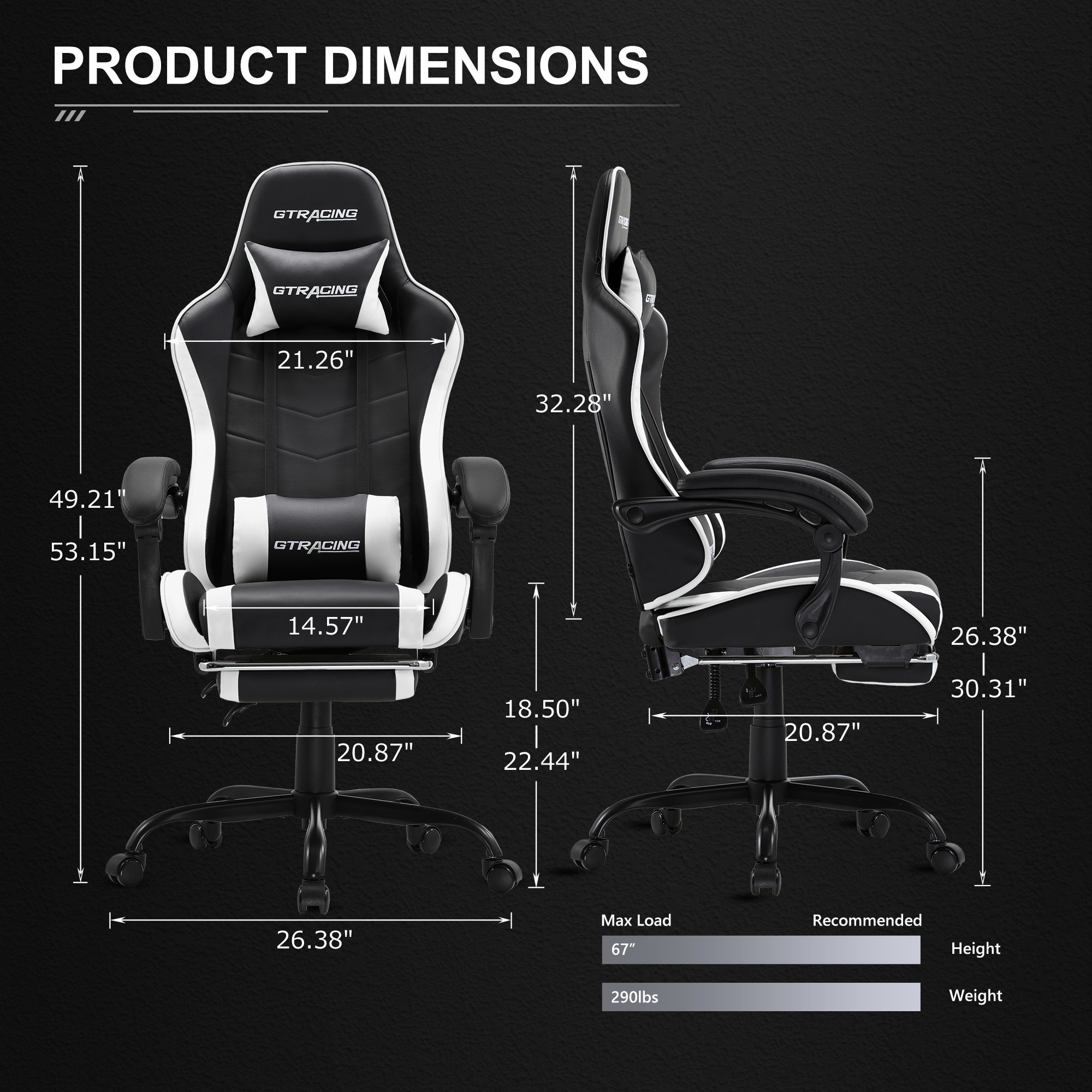 GTRACING Ergonomic Gaming Chair with Pillows and Footrest photo 3