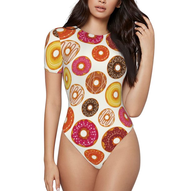 Balery Donut Body de cuello redondo de manga corta para mujer Tops de manga corta Tops básicos-Large