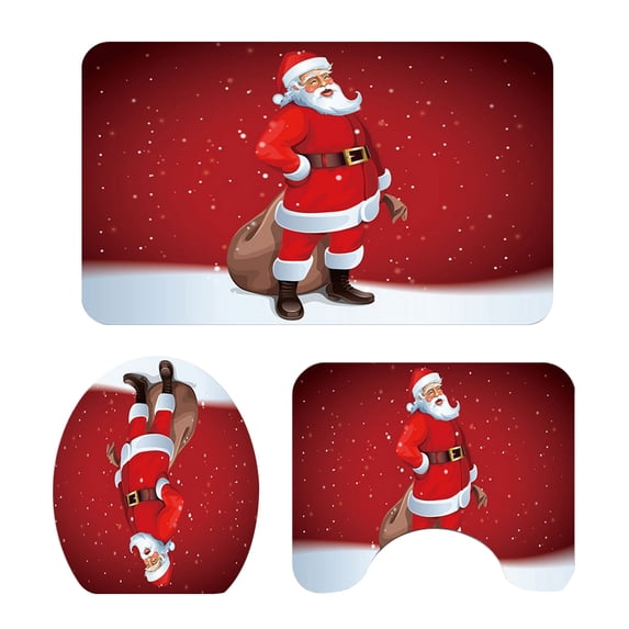 3 Pack Christmas Bathroom Rugs Set , Luxury Waterproof Bath Mats Set, Bath Rugs & Slip Resistant Bath Mats for Tub, Shower, Bathroom Decor