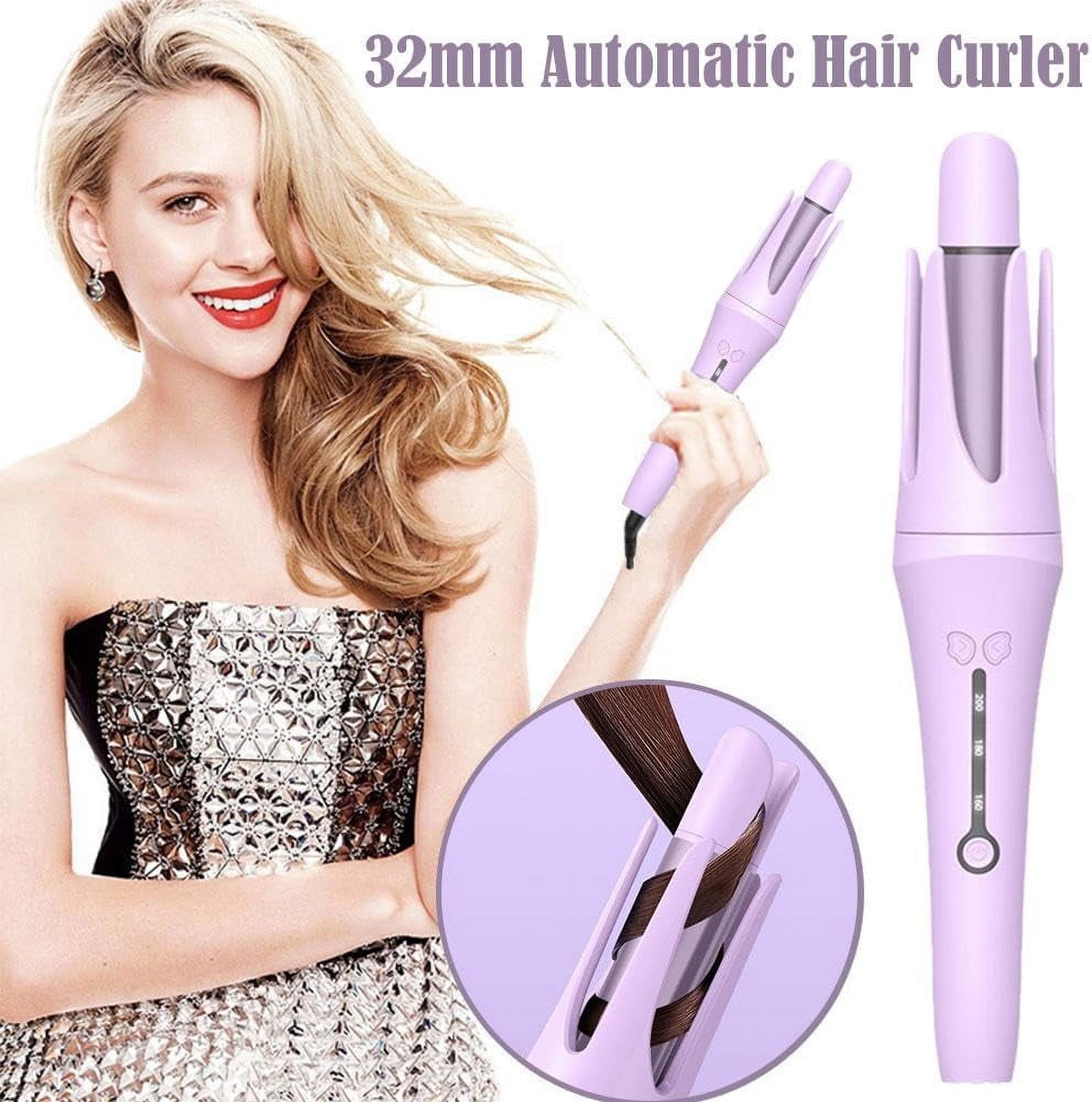 Automatic Hair Curler, Curling Wand28mm,Travel Automatic Curling Iron Fast Heating,3-Speed Adjustable Temperature Curing Wand,Curling Tongs 360° Rotating for Long Hair,Purple