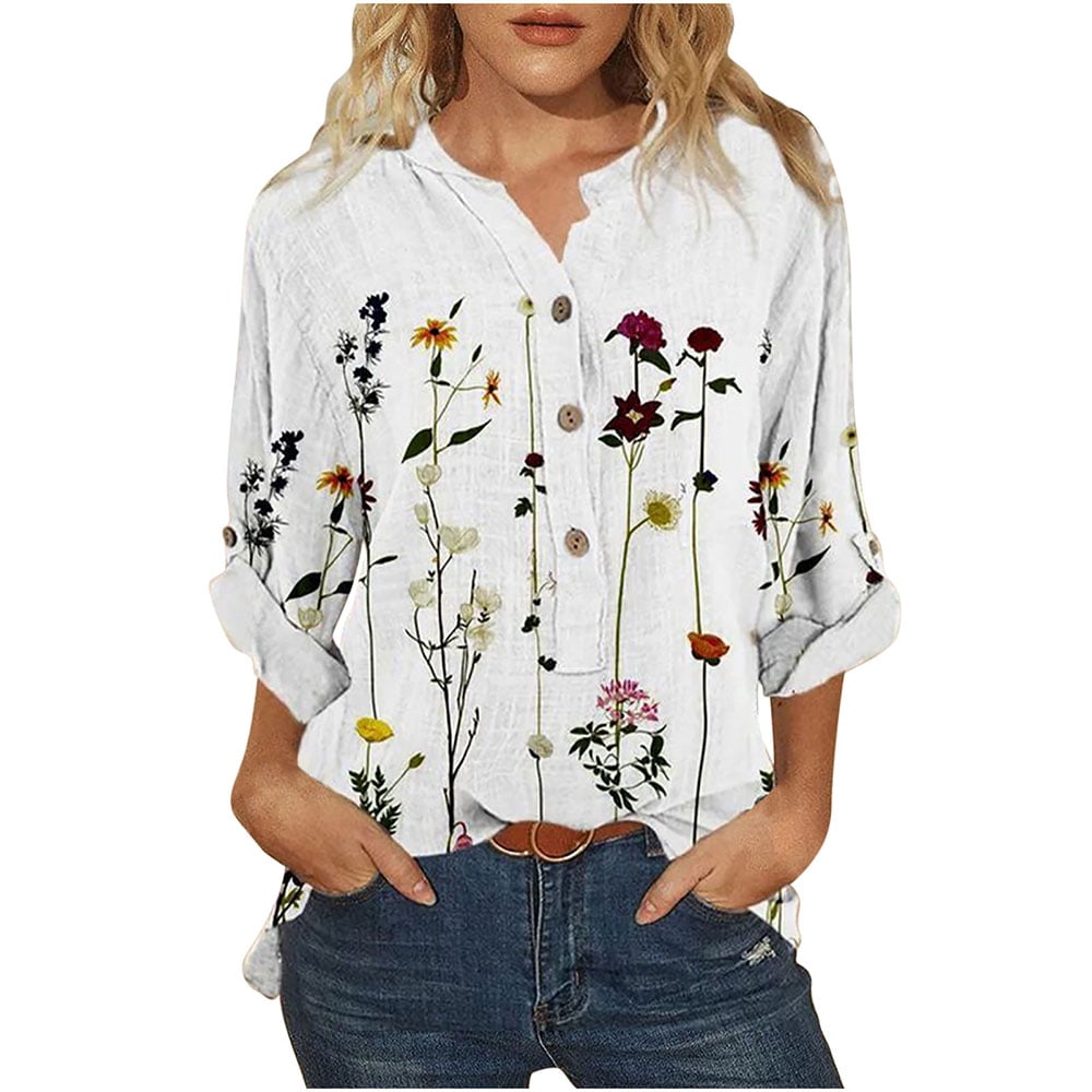Printed Button Up V Neck Blouse Pink/Lavender main image 0