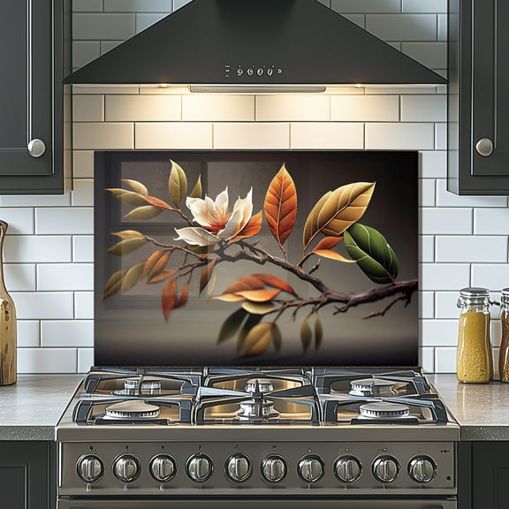 magnolia Tempered Glass Backsplash For Kitchen Behind Stove,Stove Back Top Cover,Easy to Clean Glass Splashback, Sink Cover Splash Guard,Home Kitchen Wall Decor