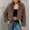 Brown, variant on ​Women's Faux Fur Plush Fleece Jacket Plush Fluffy Open Front Cropped Coat: Oversized Relaxed Silhouette, Fleece Lining​