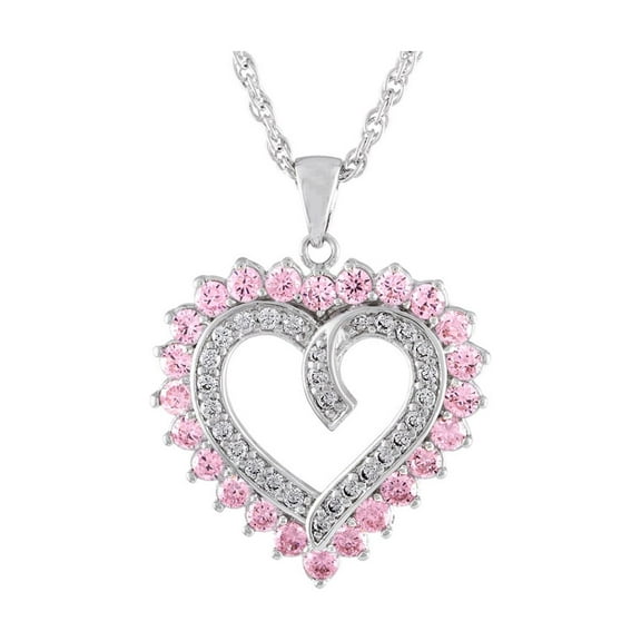 Believe by Brilliance Sterling Silver Plated Simulated Pink Sapphire & CZ Heart Pendant