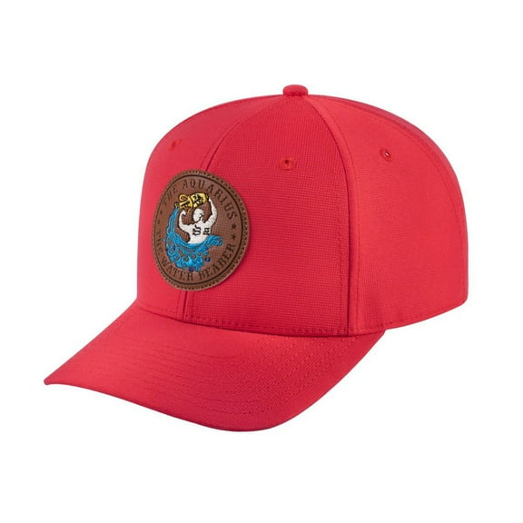 Unisex V2 Embroidered And Laser-Engraved Aquarius Zodiac (January 20, February 18), 6-Panel Baseball Cap, Red/Red, Adjustable Fit