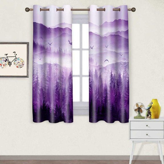 Foggy Forest Curtains for Bedroom 42x63inch Natural Landscape Window Curtain Purple Mist Mountain Blackout Curtains Insulated Room Darkening Window Drapes for Living Room 2 Panels