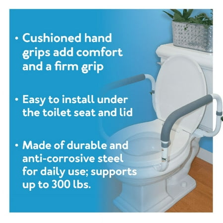 Carex Steel Toilet Support Rail with Adjustable Legs and Handles for Seniors, 300 lb Capacity