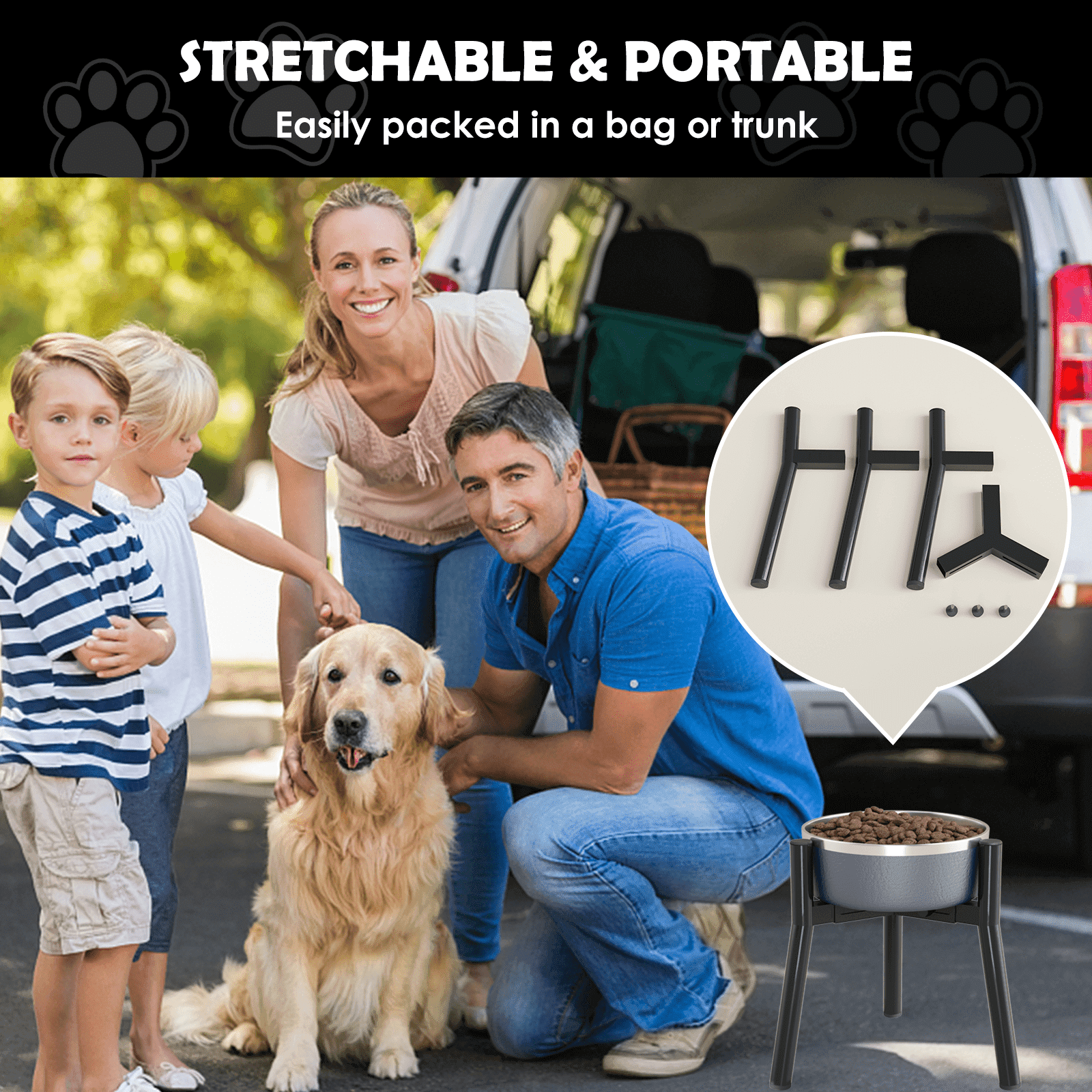 Raised Dog Bowl Stand for Large Dogs 11" Height Adjustable Width 7-10.6" Single Tall Elevated Dog Bowls Stand, Food & Water Feeder Bowl Holder for Large Breeds(Bowl Not Included)