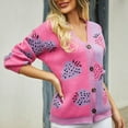 thumbnail image 5 of PiGOGI Women's Floral Cropped Cardigan Open Front Long Sleeve Knit Sweater Lightweight Casual Outerwear Fall Spring Loose Fit Print Cover Up Hot Pink L, 5 of 5