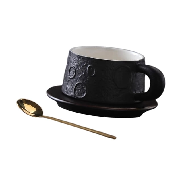 Taza de Café de Cerámica Cuchara Dorada Creativa con Posavasos con Asa Artículos de Café con Negro