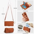 thumbnail image 3 of Crossbody Wallet Case for iPhone 7 / iPhone 8 / iPhone SE 2022 & 2020 RFID Blocking Card Slots, PU Leather Magnetic Snap Wristband Strap Zipper Pocket Phone Case with Stand Secure Ring Buckle, Brown, 3 of 7