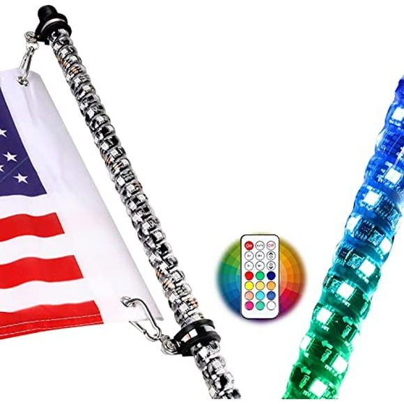 Nirider 5ft LED Whip Light with Flag Pole Remote Control Spiral RGB Chase Light Offroad Warning Lighted Antenna LED Whips for UTV, ATV, Off Road, Truck, Sand, Buggy Dune, RZR, Can-am, Boat