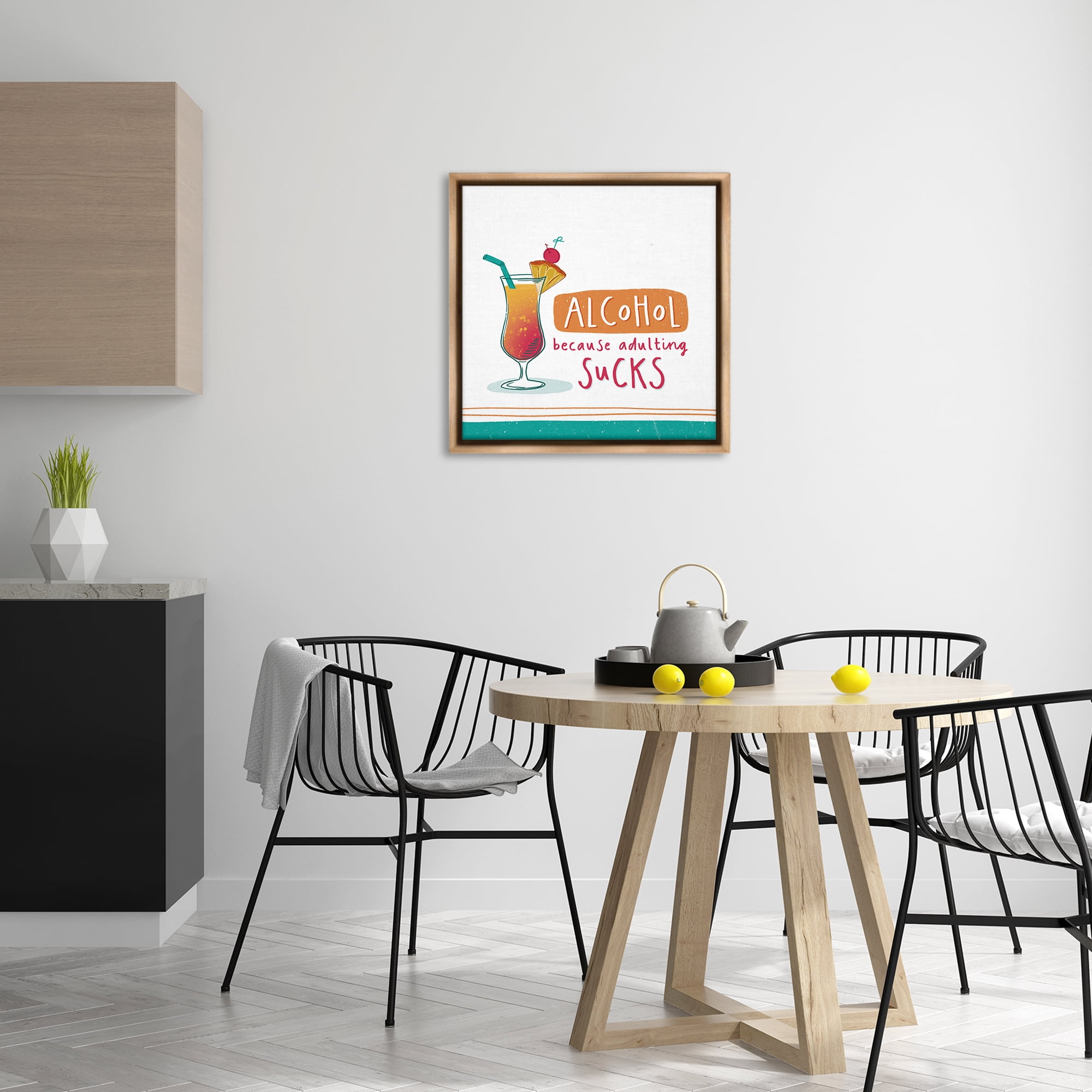 Stupell Industries Funny Adulting Phrase Food & Beverage Painting Brown Floater Framed Canvas Art Print Wall Art, 25 x 25
