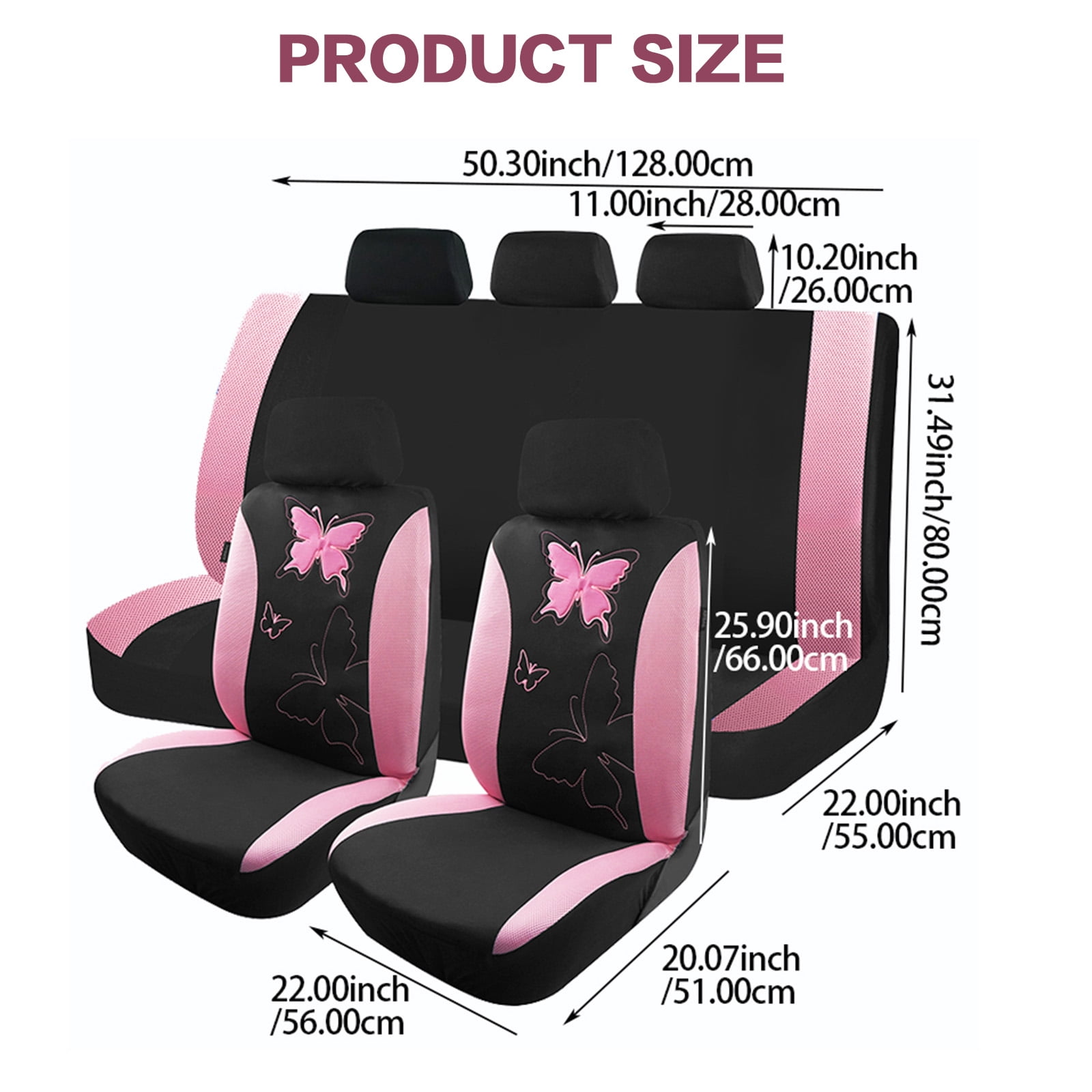 OTOEZ Butterfly Car Seat Cover, Breathable Cloth 5 Seats Full Set for Front & Rear Seat Protector, Universal fit Most Honda Toyota Chevy Ford Nissan Truck SUV, Pink