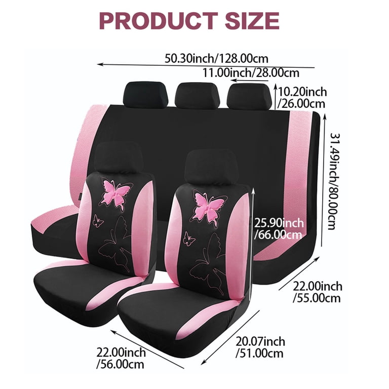 Otoez Butterfly Cloth Seat Cover Set, Pink Full 5-Seat photo 7