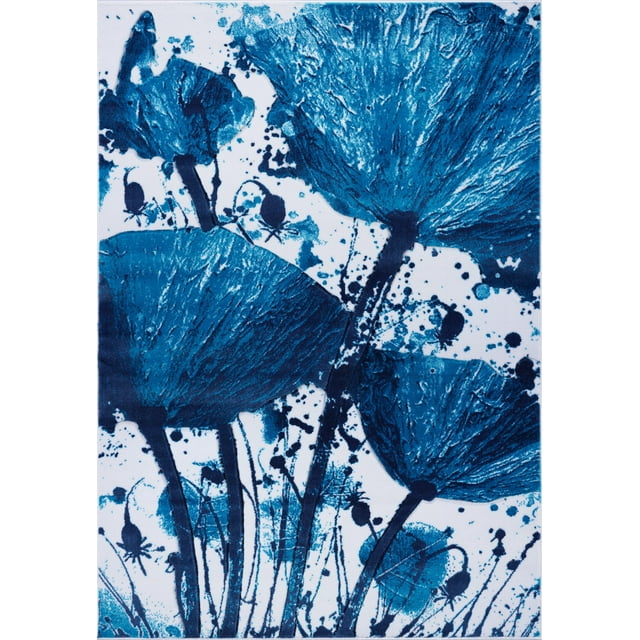 Ladole Rugs Poppy Floral Pattern Contemporary Indoor Area Rug Carpet in Turquoise Blue, 5x8 (5'3" x 7'6", 160cm x 230cm)