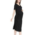 thumbnail image 5 of Zwiiyzr 2025 Women's Solid Color & Floral Side Ruch Maternity Dress/Short Sleeve Bodycon Dress Baby Shower Daily Wear Black-2XL, 5 of 9