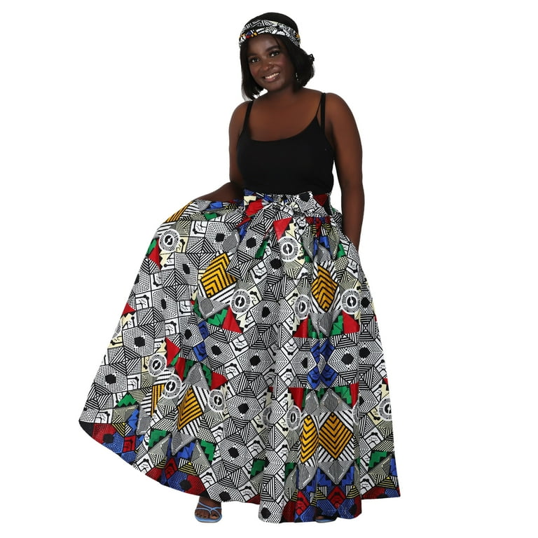 African Print Wax Print Skirt One Size Fits Most Headwrap Included 