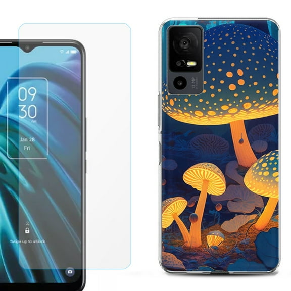 OneToughShield ® for TCL 40 XE 5G Shockproof Fashion Phone Case, with Tempered Glass Screen Protector - Glowing Mushroom