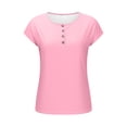 thumbnail image 3 of Womens Summer Henley Shirt, Short Sleeve Shirts for Women Casual Loose Fit Solid Color Button Up Crewneck T-Shirts, 3 of 6