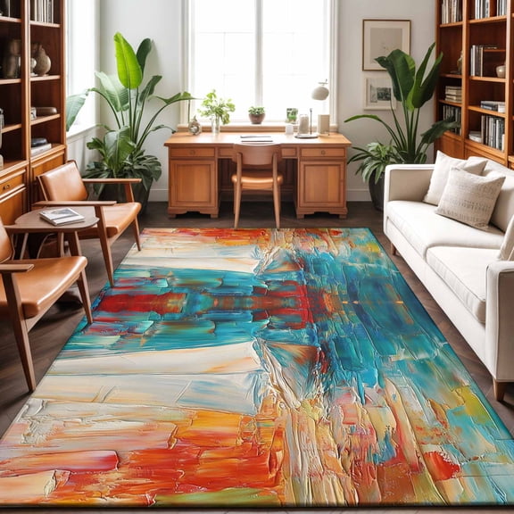 Area Rugs 5'x7', Colorful Ship Carpet Runner Indoor Outdoor Rugs Home Decor Aesthetic, Modern Abstract Art Ombre Oil Painting Non Slip Mats Washable Accent Rug for Living Room Bedroom
