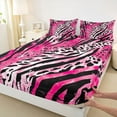 thumbnail image 3 of Homewish Zebra Cheetah Print Twin Sheet Sets, Black Pink Stripes Twin Fitted Sheet, Vintage Oil Printing Flat Sheet, Super Cozy Room Decor, 3 Pieces, 3 of 7